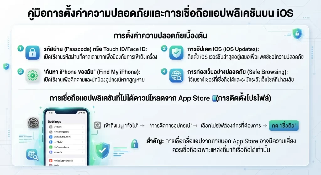 การตั้งค่าความปลอดภัยและการเชื่อถือแอปพลิเคชันบน iOS